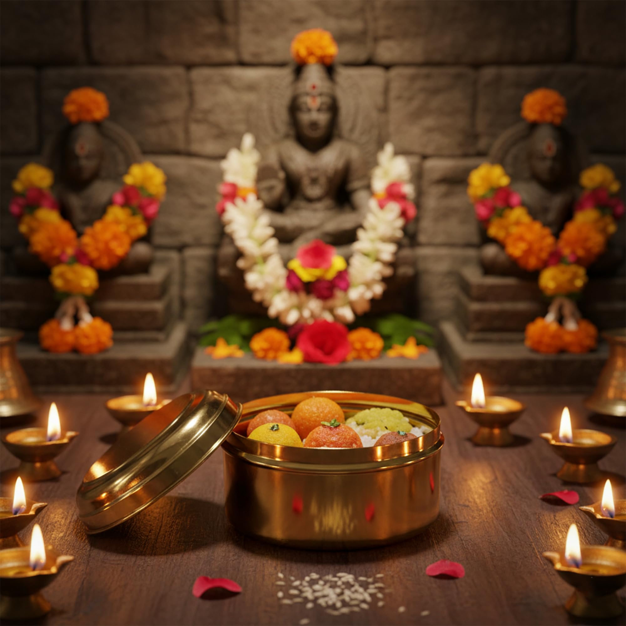 Putrika Tradition Handcrafted Brass dabba|Prasadham Box| Pital Dabbi |Mandir | Tiffen | Lunch| Roli |Dry Fruit | Diwali Gift best for Return gift (medium) 1