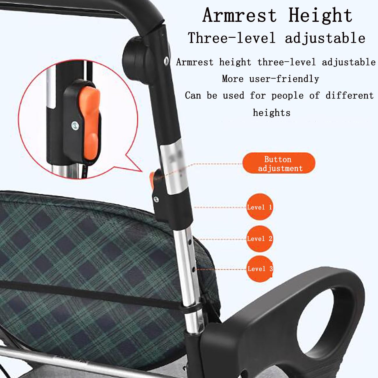 ICEMOB 2 in 1 Deambulatore Ultraleggero Pieghevole,Carrellino per Anziani Alluminio,Carrello con Ruote Portatutto Spesa,Bracciolo Regolabile A Tre Livelli,Supporta Fino A 220 Libbre