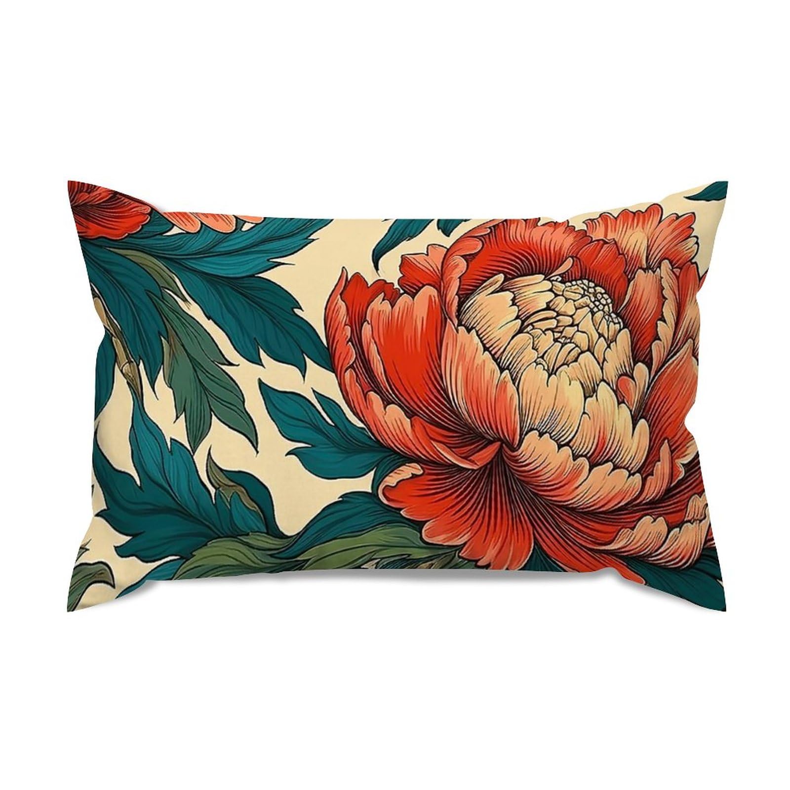 Amazon.com: ArogGeld Chinoiserie Coral Peony Floral Lumbar Cushion