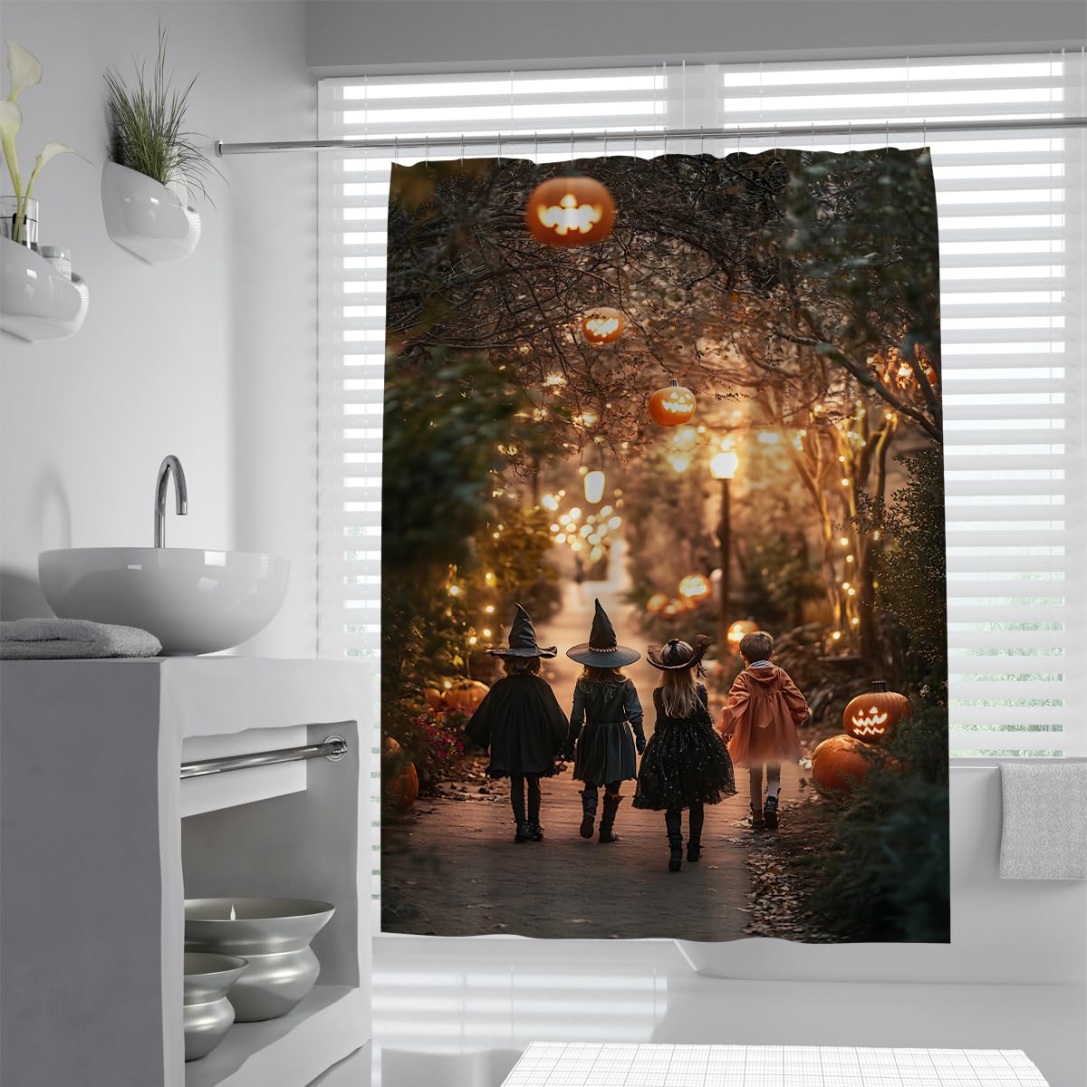 Tende Doccia Bambini Zucca Halloween Notte Spettrale 200x200cm