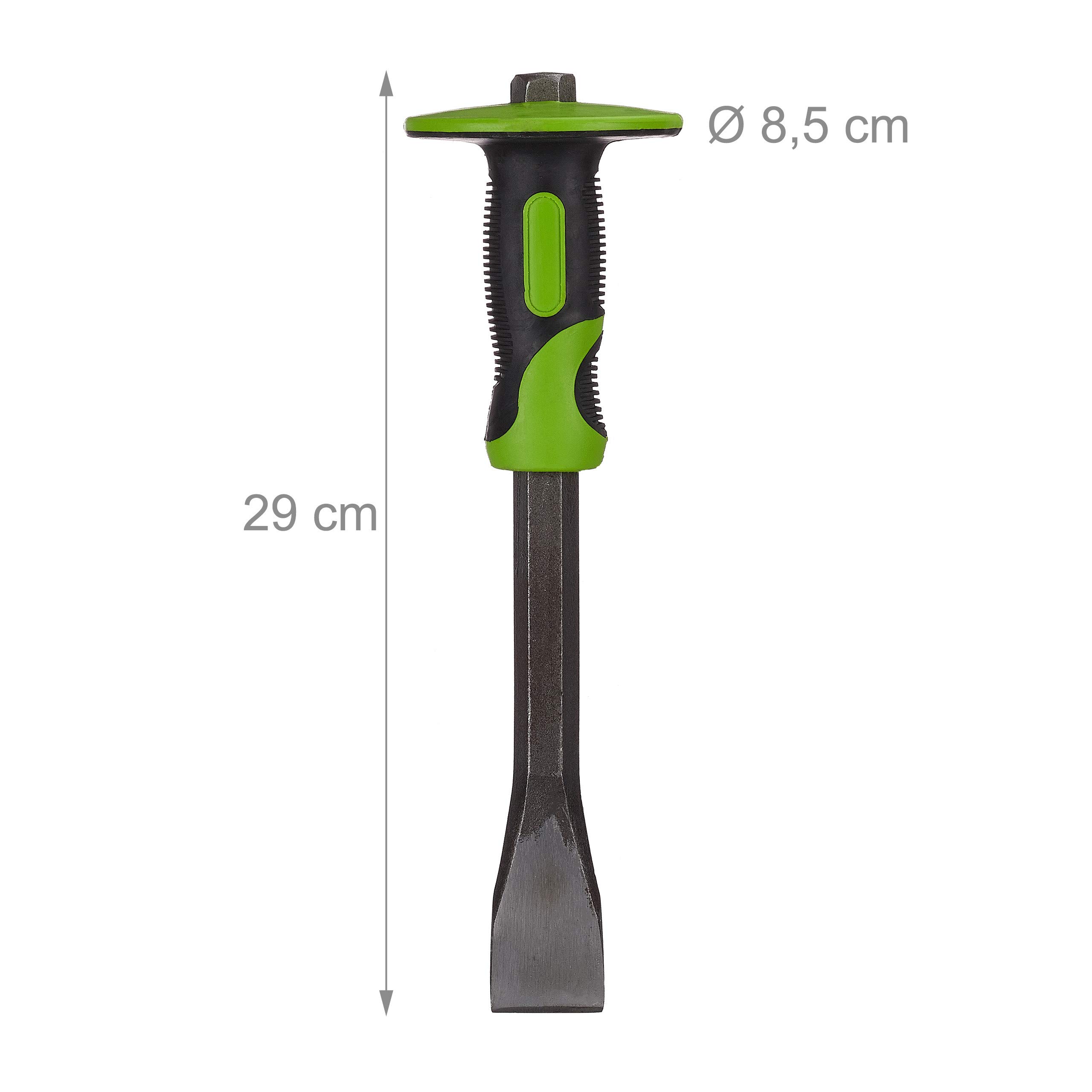 Relaxdays 2X Scalpello Piatto con Impugnatura di Protezione, da Piastrellista, Acciaio e Gomma, L: 29 cm, Verde/Nero