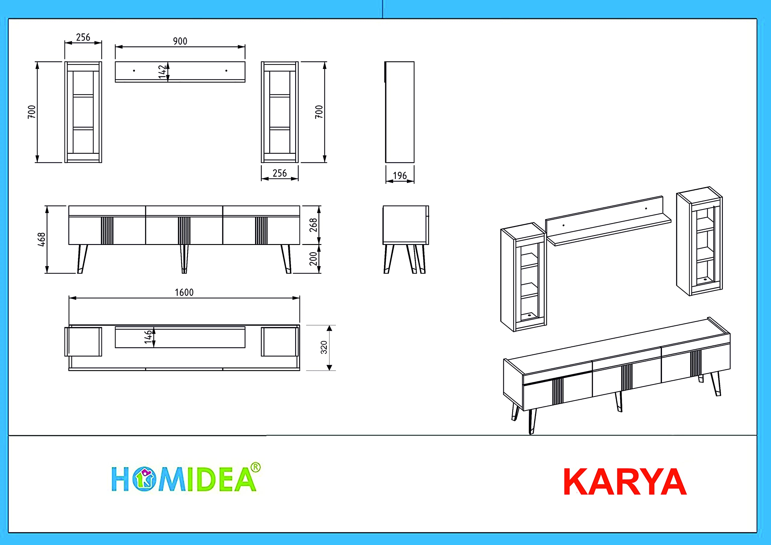 Homidea Karya - Mobile TV da soggiorno, con 3 ante dal design moderno (Beige/Marmo)