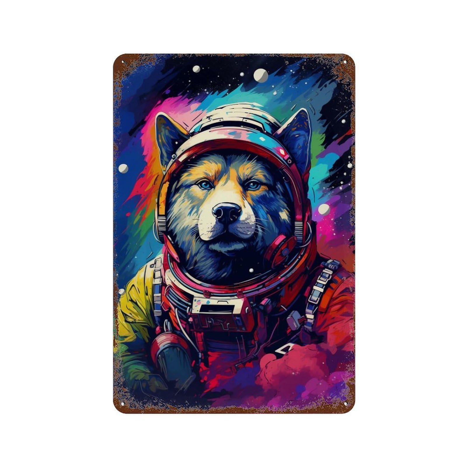 Garage Style Space Dog Explorer-185 Distressed Metal Wall Sign 11.8"x7.9", Farmhouse Wall Decor for Bar And Workshop