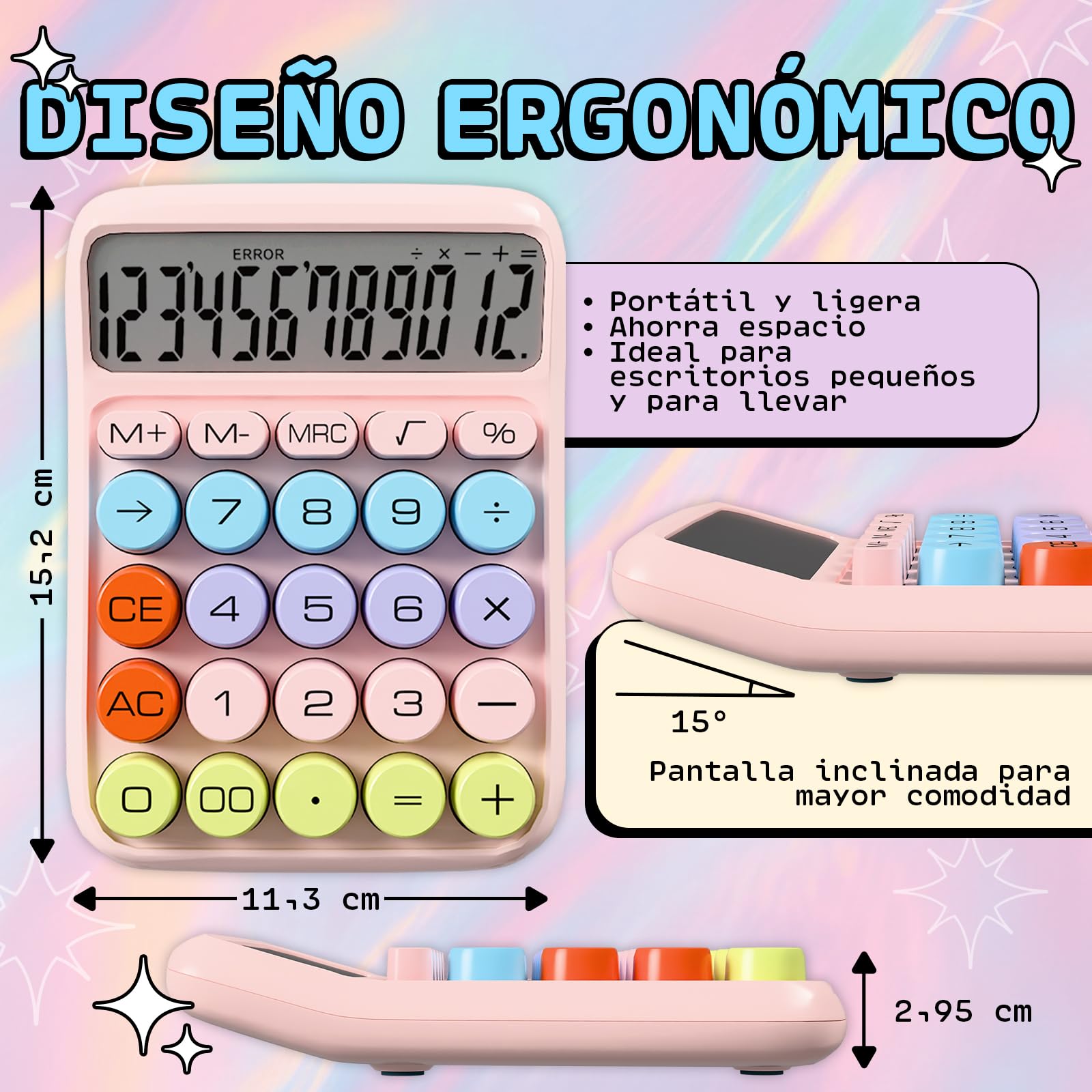 Zeno Calculadora Rosa – Calculadora de Escritorio Cute con Teclas Grandes, 12 Dígitos, para Escuela, Casa y Accesorios de Oficina Rosas