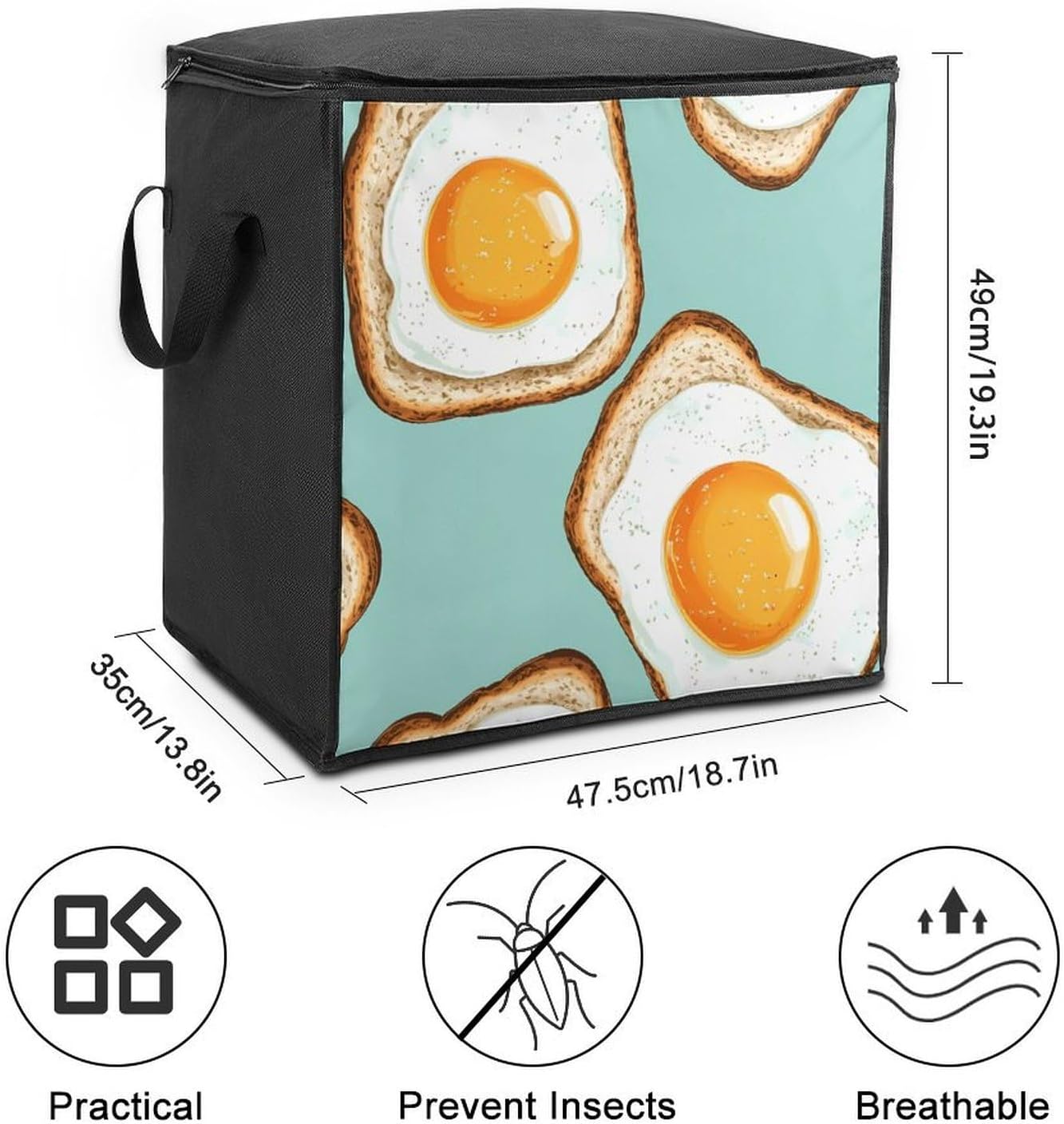 Fried Eggs And Bread Large Comforter Blanket Storage Bags Bins 70L Closet Organizer with Handles