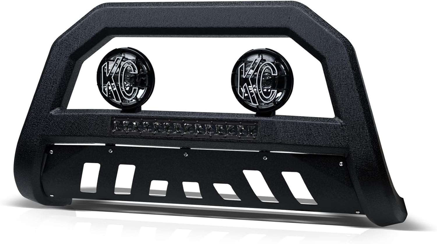 Armordillo AR Aluminum LED Bull Bar+2X KC Hilites 6" Round Fog Lights Fits 2009-2018 Dodge Ram 1500/2019-2023 Classic 8732175 Textured Black Bull Guard Bumper Guard LED Light Bar| Apollo Pro Lights