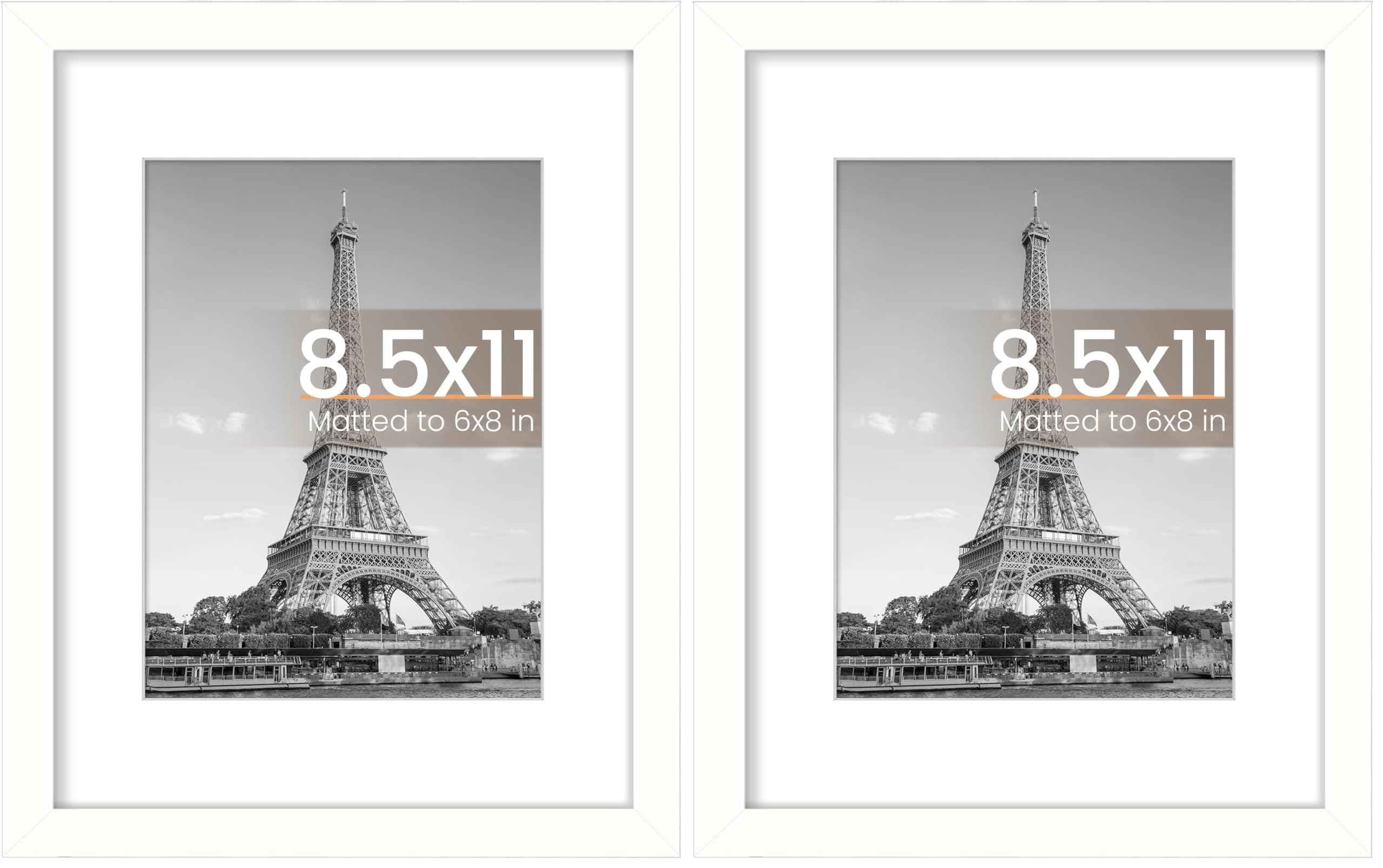 upsimples 8.5 By 11 Picture Frame, Display Pictures 6x8 with Mat or 8.5 x 11 Without, Wall Hanging Photo Frames, White, 2 Pack