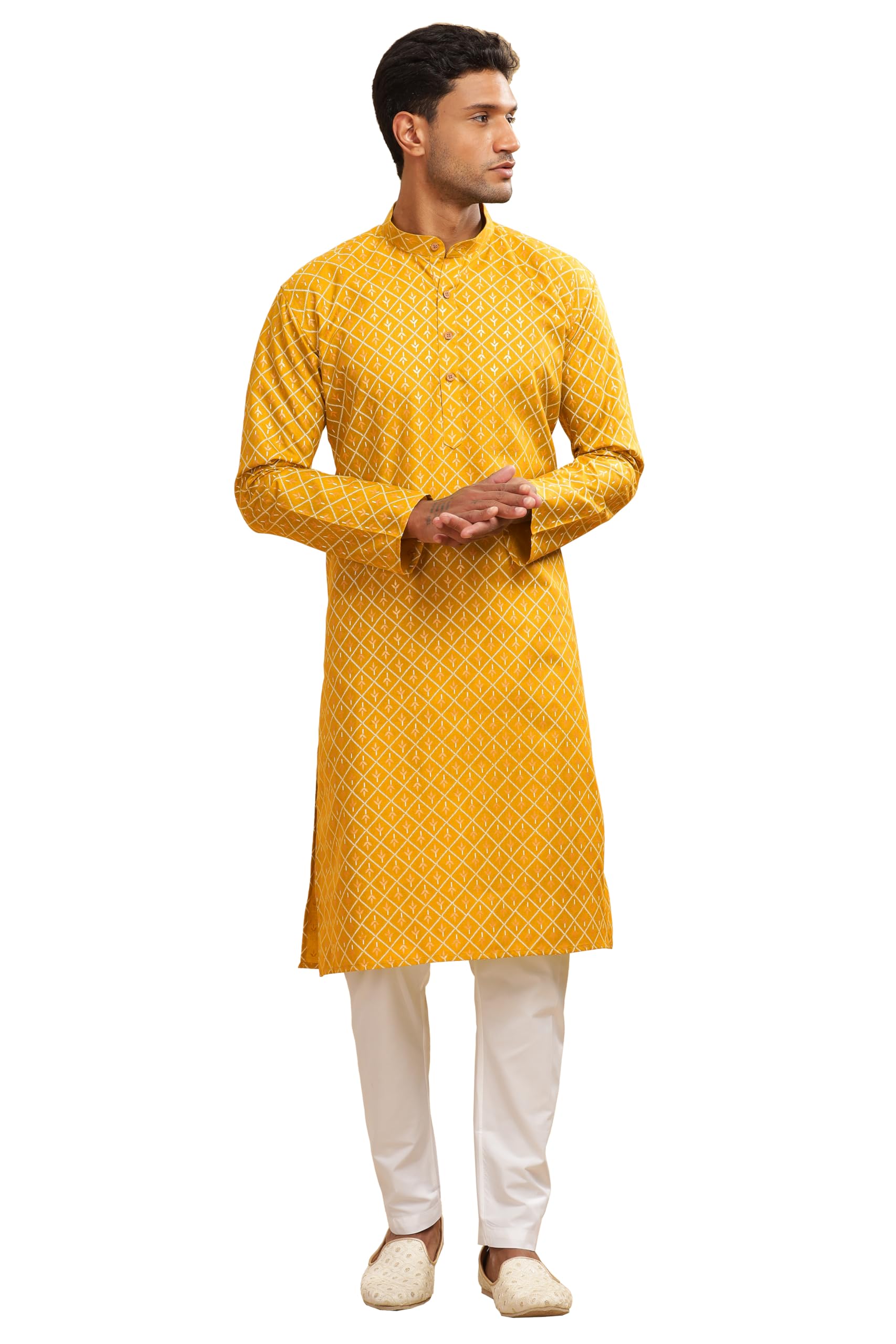 Be Active Men's Cotton Regular Kurta Size (M) (C-399-2_Yellow) Size-M