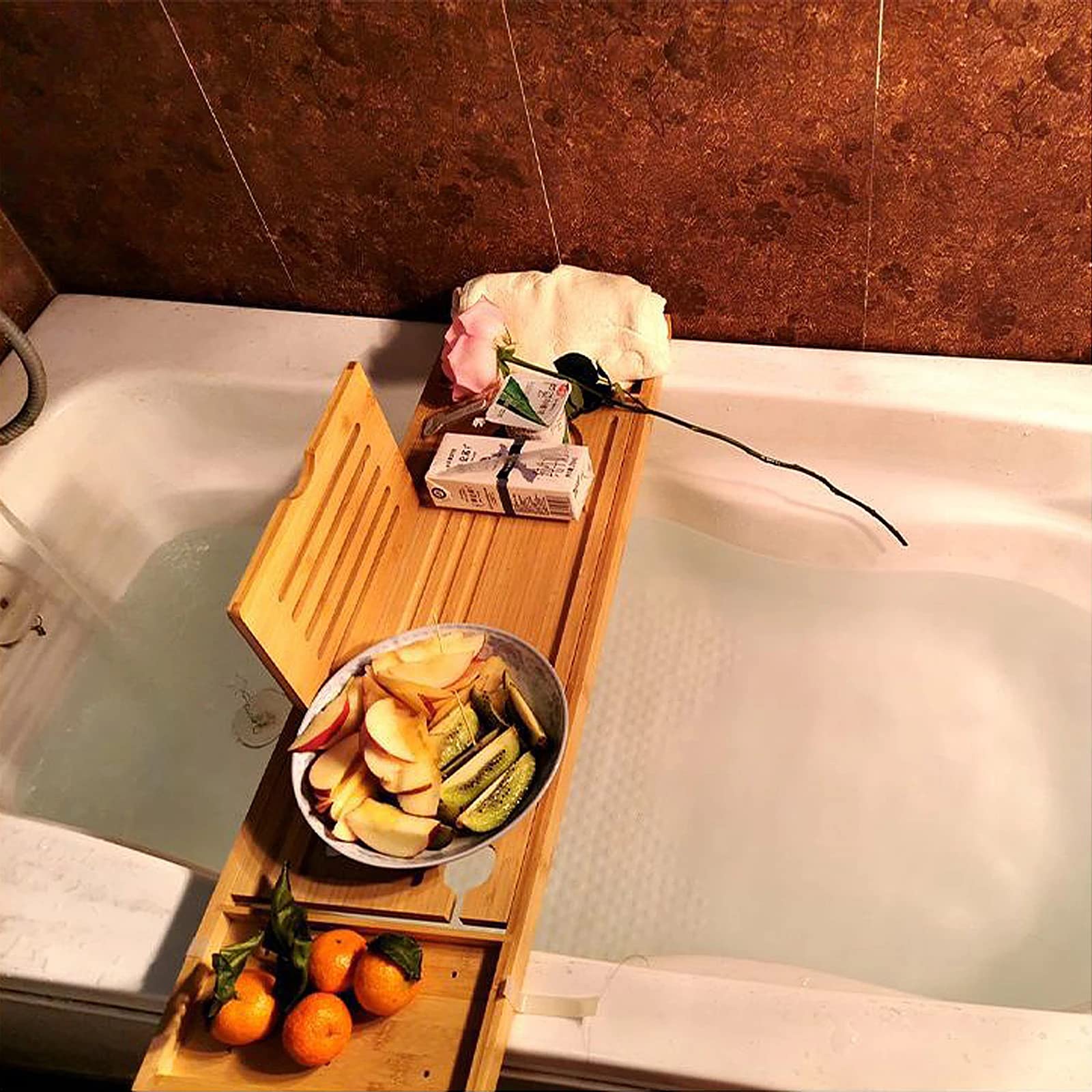 Bandeja de bambú de Lujo para bañera, Mesa de Bandeja de baño de Madera Caddy con Lados Extensibles, Estante de Lectura, Soporte para Tableta, Regalo para Sus Seres Queridos