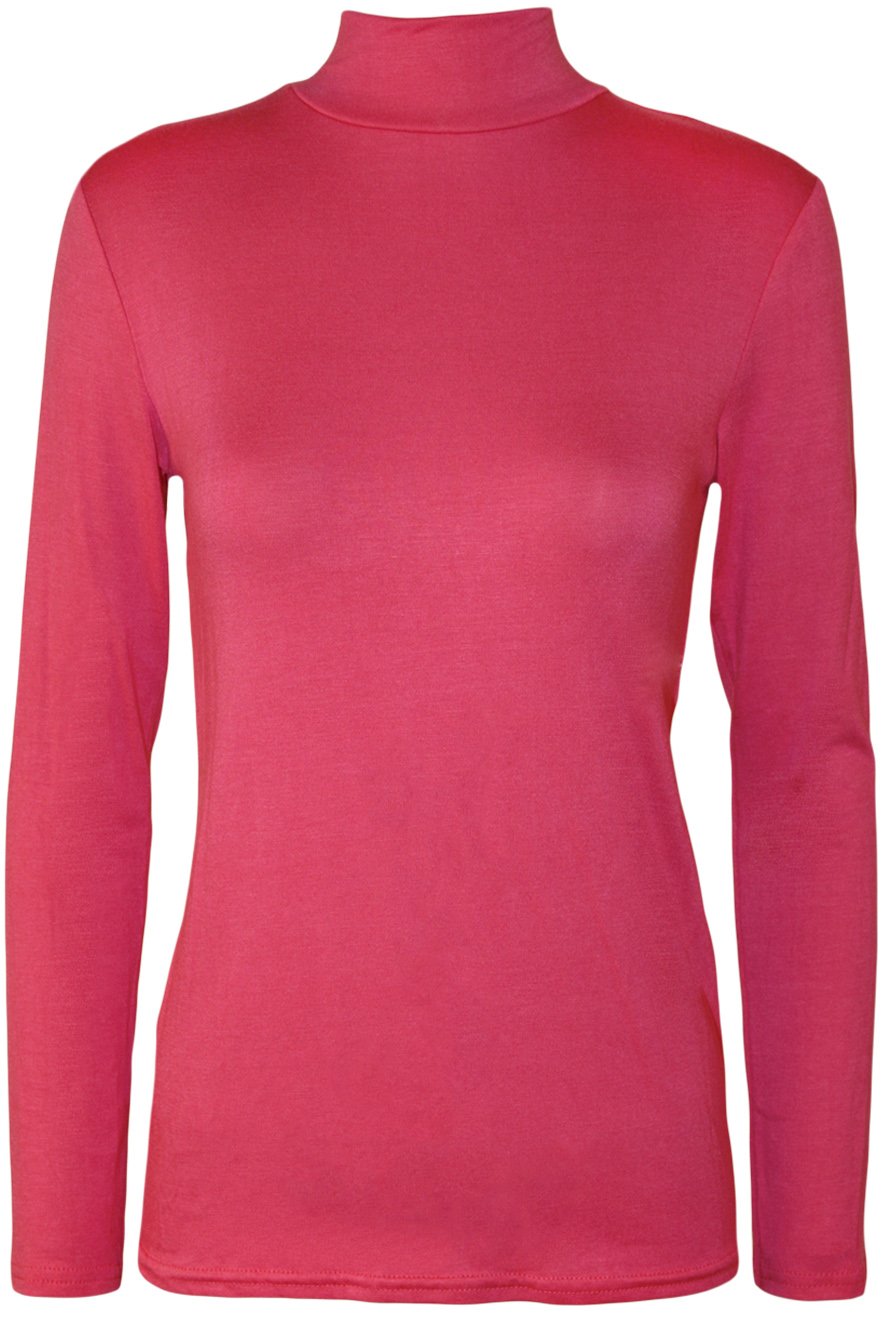 Wearall Women's Cerise Plain Turtle Neck Long Sleeve Thin Jersey Stretch Top - 12-14
