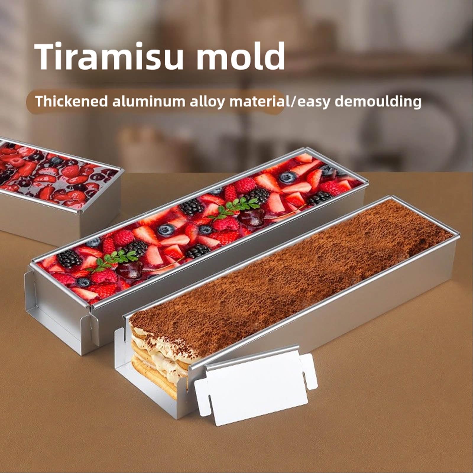 Genérico Molde Rectangular De Aleación De Aluminio para Tiramisú, con Marco Desmontable, Antiadherente Y Fácil De Desmoldar, con Tapa Protectora De Acrílico, Apto para Hornear Tarta De Queso