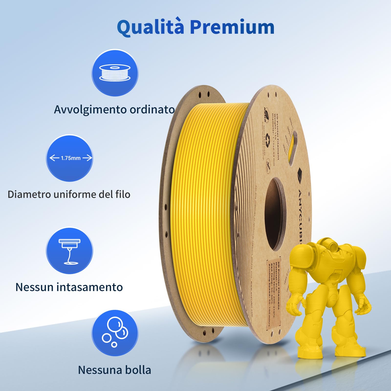ANYCUBIC PLA Filamento per Stampante 3D, RFID Filamento PLA per Stampante 3D 1,75 mm Precisione Dimensionale +/- 0,02 mm(Giallo Vibrante,1KG)