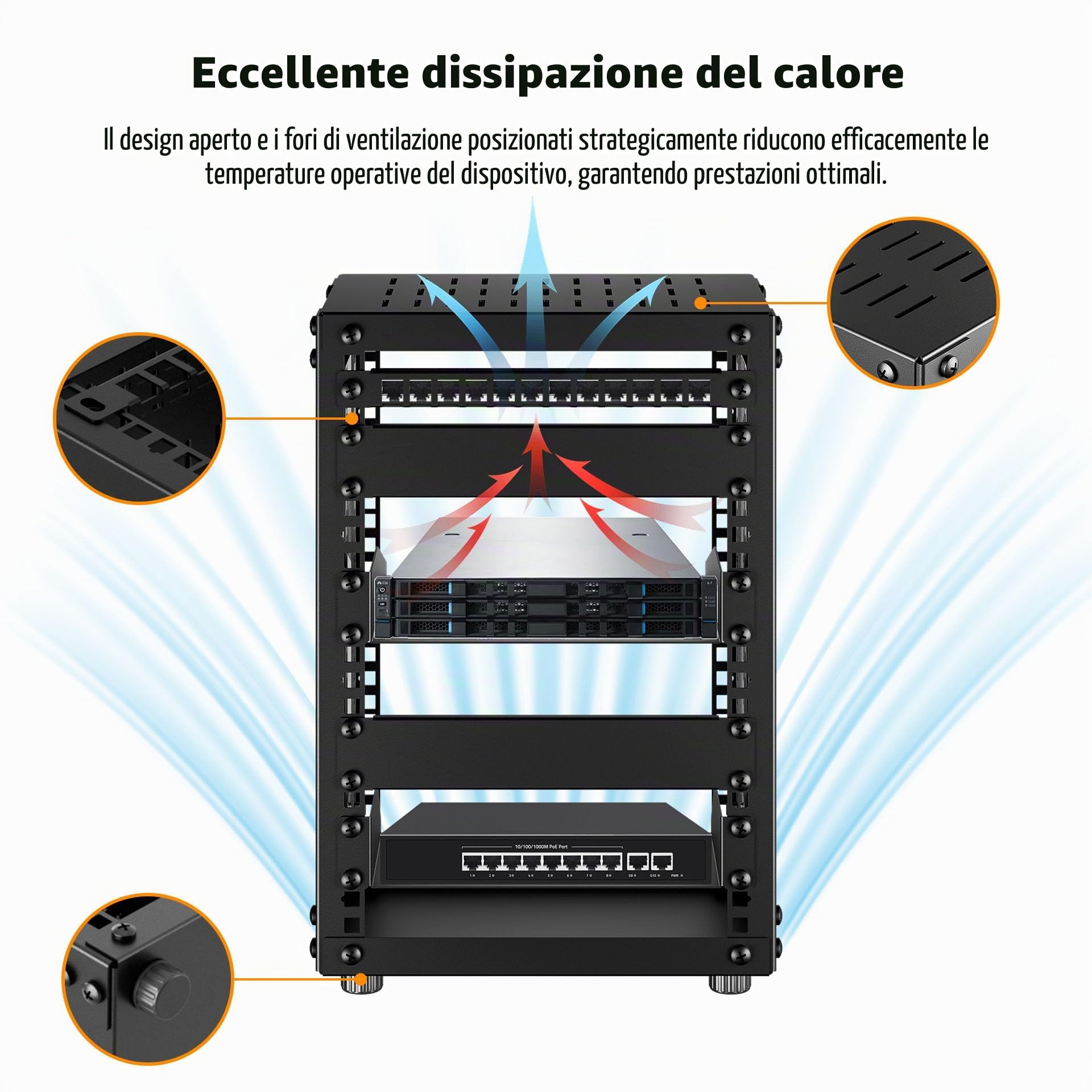 Armadio Server 8U, Mini Rack Server da 10 Pollici per Rete, Server, Dispositivi A/V e Progetti Fai da Te, Profondità 7,87 Pollici, Nero