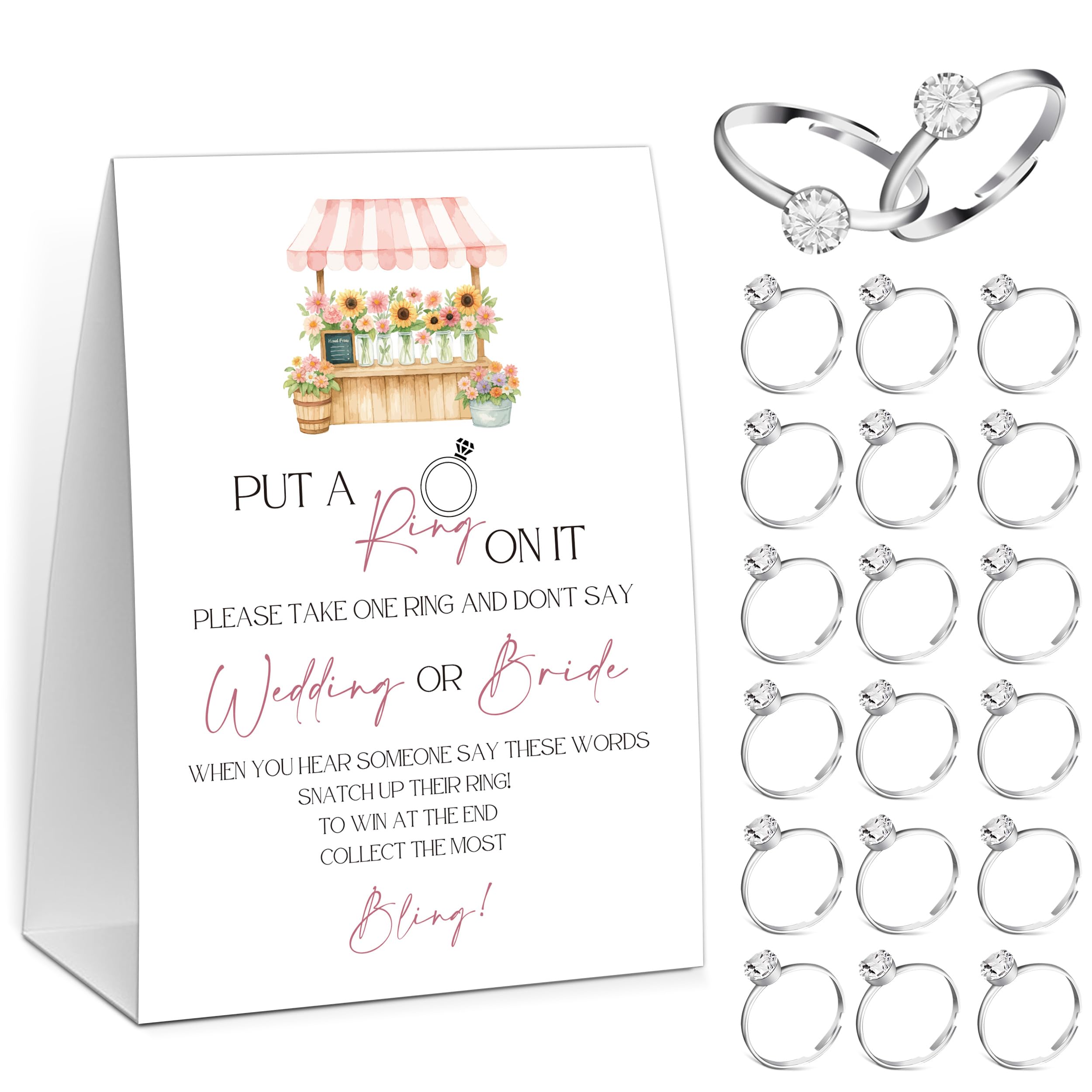 Fresh Off the Market Put A Ring on It Game, Don't Say Wedding or Bride Game, Include One 5×7 Sign and 50 Fake Rings, Wedding Shower Games, Bachelorette Party Decorations - PDF02