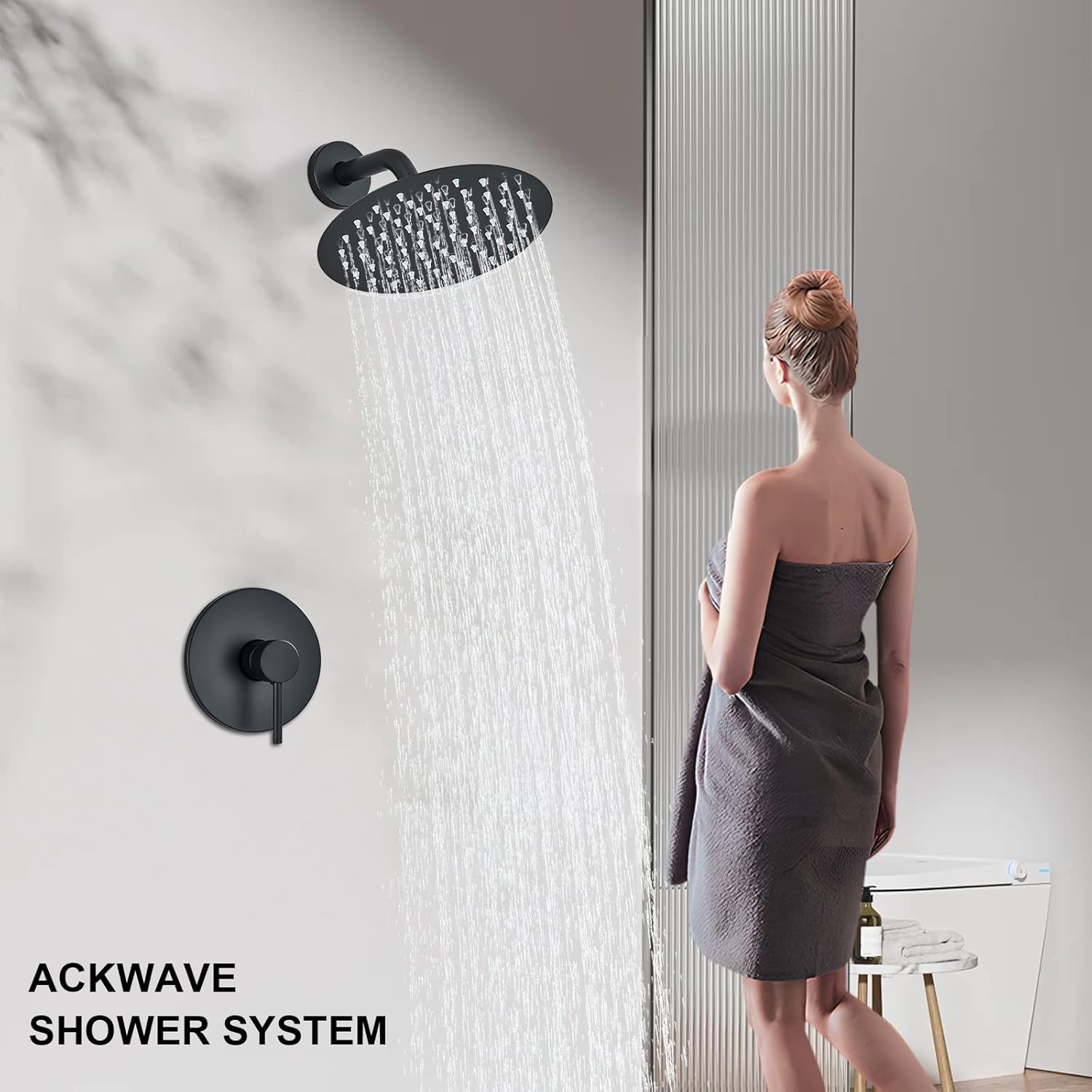 Shower Systems Black Shower Faucet Set Complete with 8" Rainfall Round Shower Head, Single Handle Shower Fixtures, Shower Trim Kits with Brass Rough-in Shower Valve, Shower Head and Faucet Set