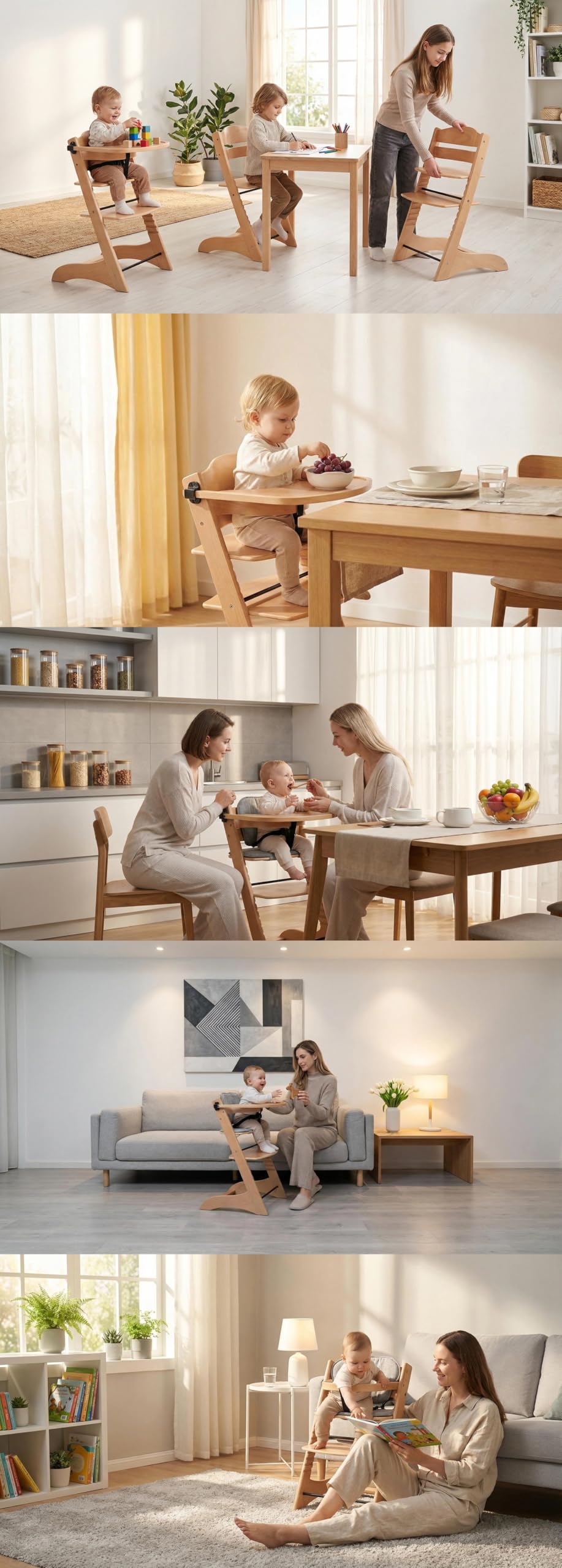 Magic ZC Trona Evolutiva de Madera Natural para Bebé, Silla de Comedor para Alimentación Niños Pequeños con Alturas Ajustables y Posiciones Convertible Multifuncional (8126 Natural Wood)