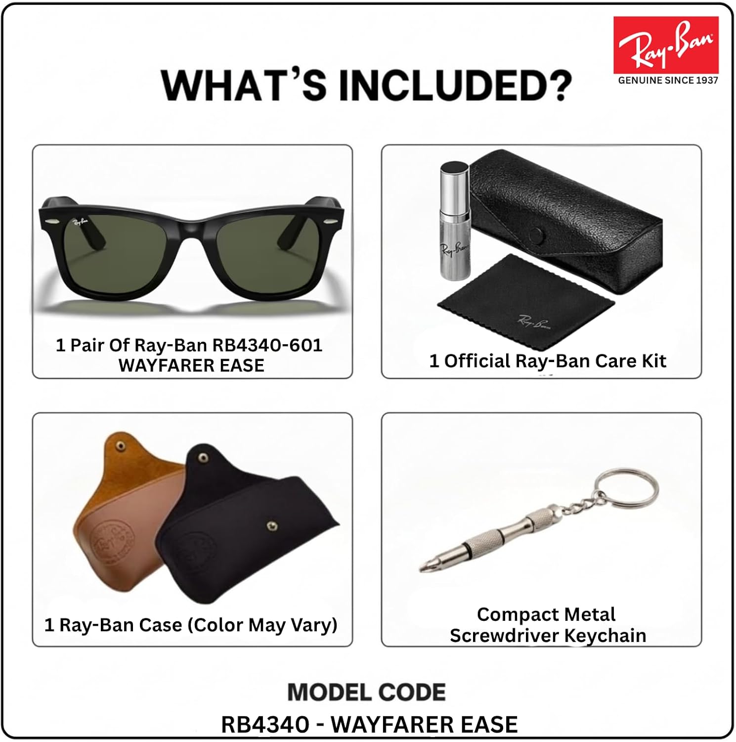 Ray-Ban RB4340 WAYFARER EASE Square Shaped Sunglasses for Men & Women with Official RAYBAN Eyewear Kit