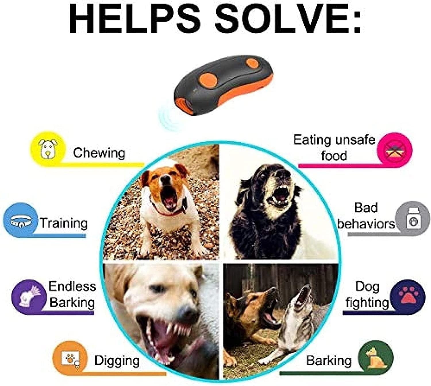Disuasorio ultrasónico de ladridos de perros, dispositivo 2 en 1 for entrenamiento de perros y control de ladridos, dispositivo antiladridos, rango de control de 16.4 pies, interior y exterior