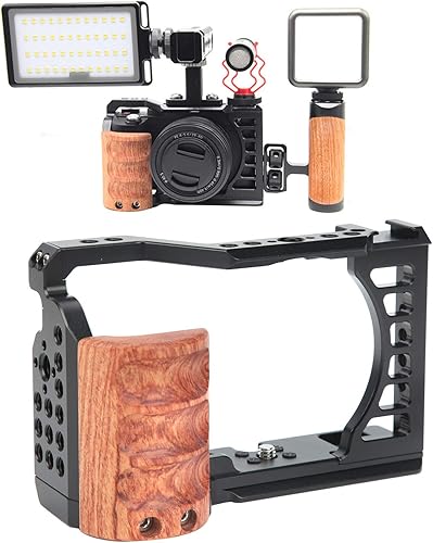 Miniatura 5 de Vlog - Jaula para cámara A7C, kit de estabilizador de video para cámara con mango de madera, con orificio de tornillo de 14 y 38 pulgadas y montaje