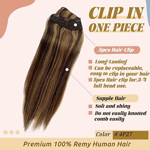 Miniatura 2 de Extensiones de cabello humano real con clip, color marrón Blayage a rubio caramelo, extensiones de cabello humano con clip, cabeza completa para