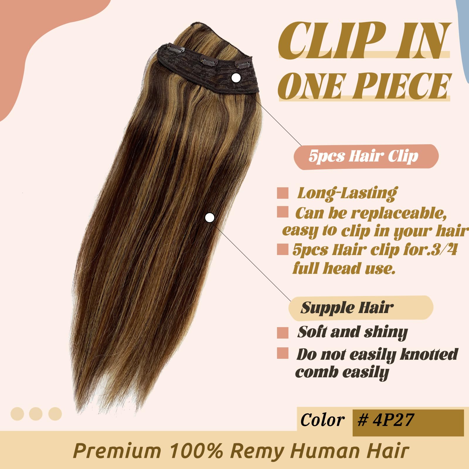 Full Head One Piece Clip In Extension #4/27 Amazon.com : S-noilite One Piece Clip in Hair Extensions  main image 3