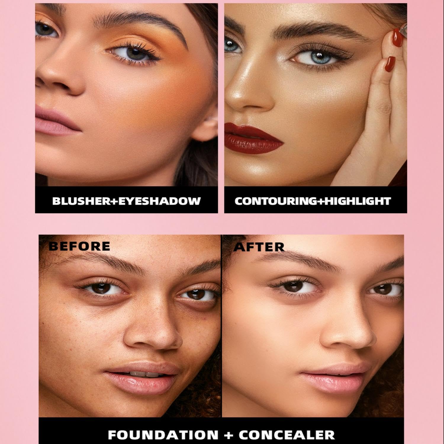 Paleta de sombra de ojos y rubor impermeable de 16 colores, de larga duración, a prueba de arrugas, corrector de cobertura completa y juego de maquillaje de contorno para iluminar, resaltar y acabado 6