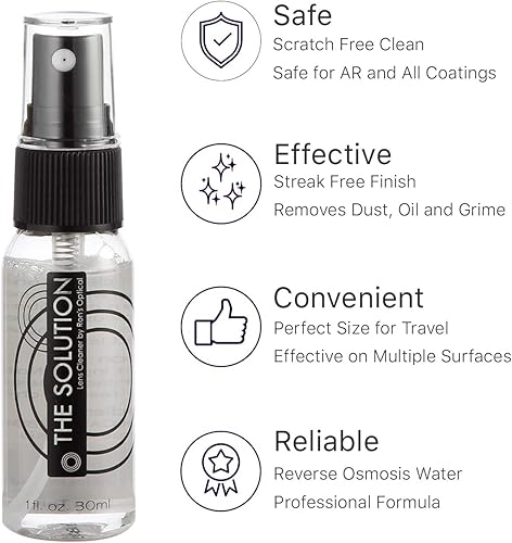 Miniatura 3 de The Solution - Kit de limpieza y reparación de lentes  Spray de limpieza de lentes de lentes sin alcohol de 1 oz, paño de limpieza de microfibra y