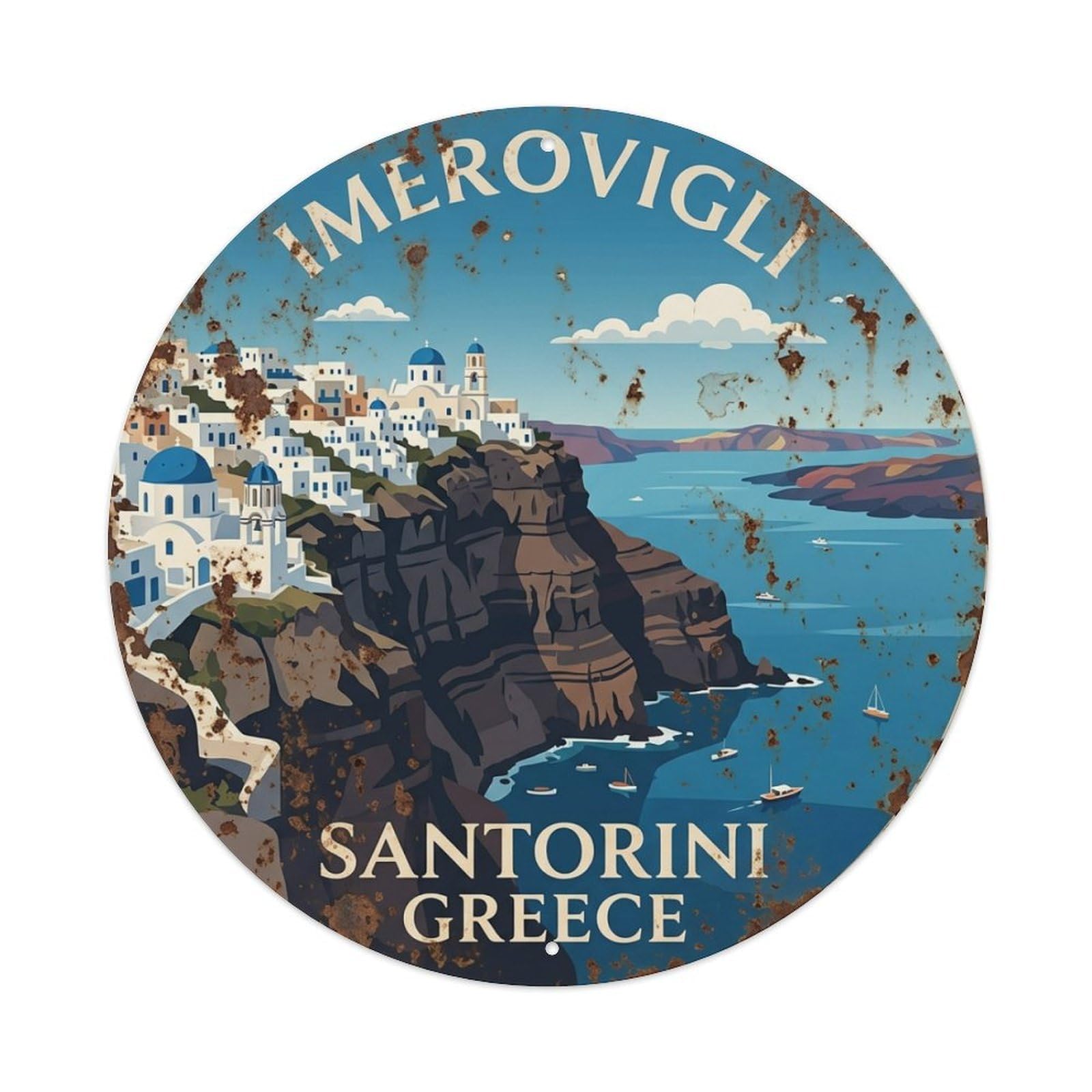 Galvaxio Style Vintage Travel Imerovigli Santorini Rock Metal Tin Sign