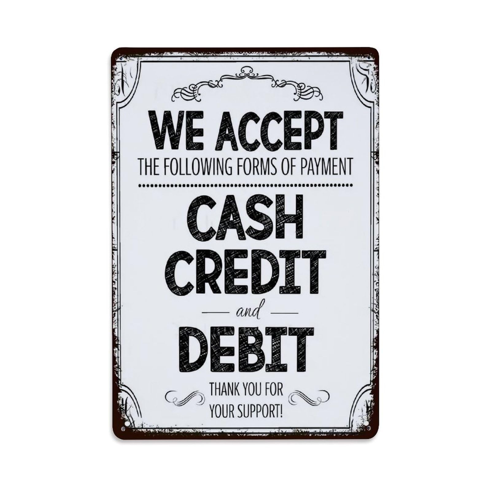 Jdfenggu Vintage We Accept Cash Credit And Debit Retro Metal Tin Sign, Decor Art Poster For Bar, Home, Man Cave, Kitchen, Laundry Room Gift 8X12inch