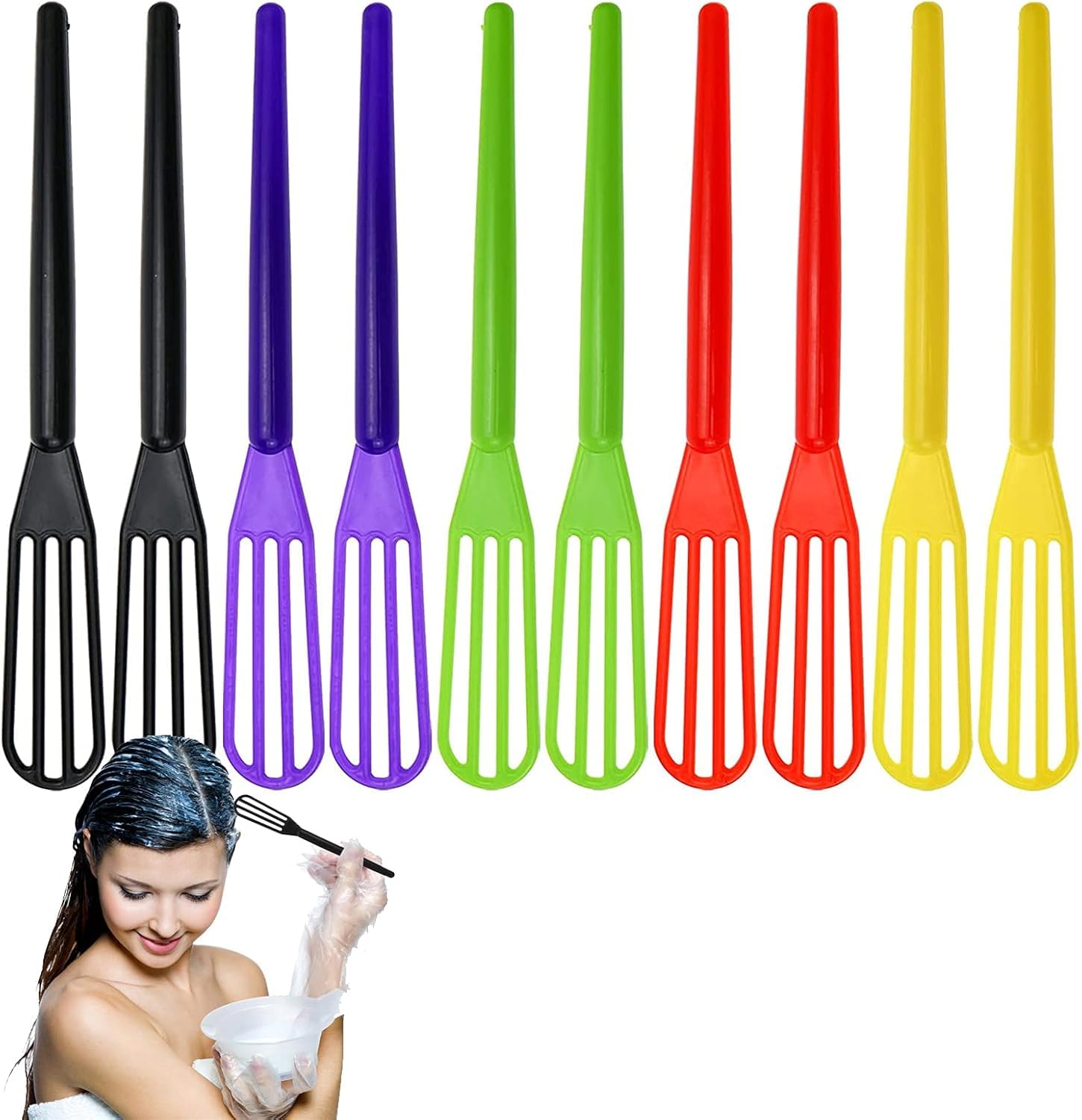 10 PCS Plastic Hair Coloring Mixer, Color Whisks Dye Cream Mixer, Tint Cream Colorful Spoon Applicator Bleaching Highlight Tool for Home Barber Shop Salon (Random Color)