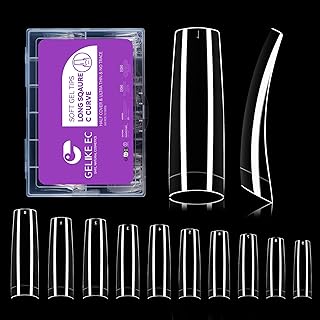 Gelike ec Square Nail Tips Curved: Long Square Soft Gel Tips Curved Clear Half Cover Nail Extension 240PCS 12 Sizes - Preshaped Square Curved Nails Salon Gel X Nail Tips For Acrylic Nails Gel Polish