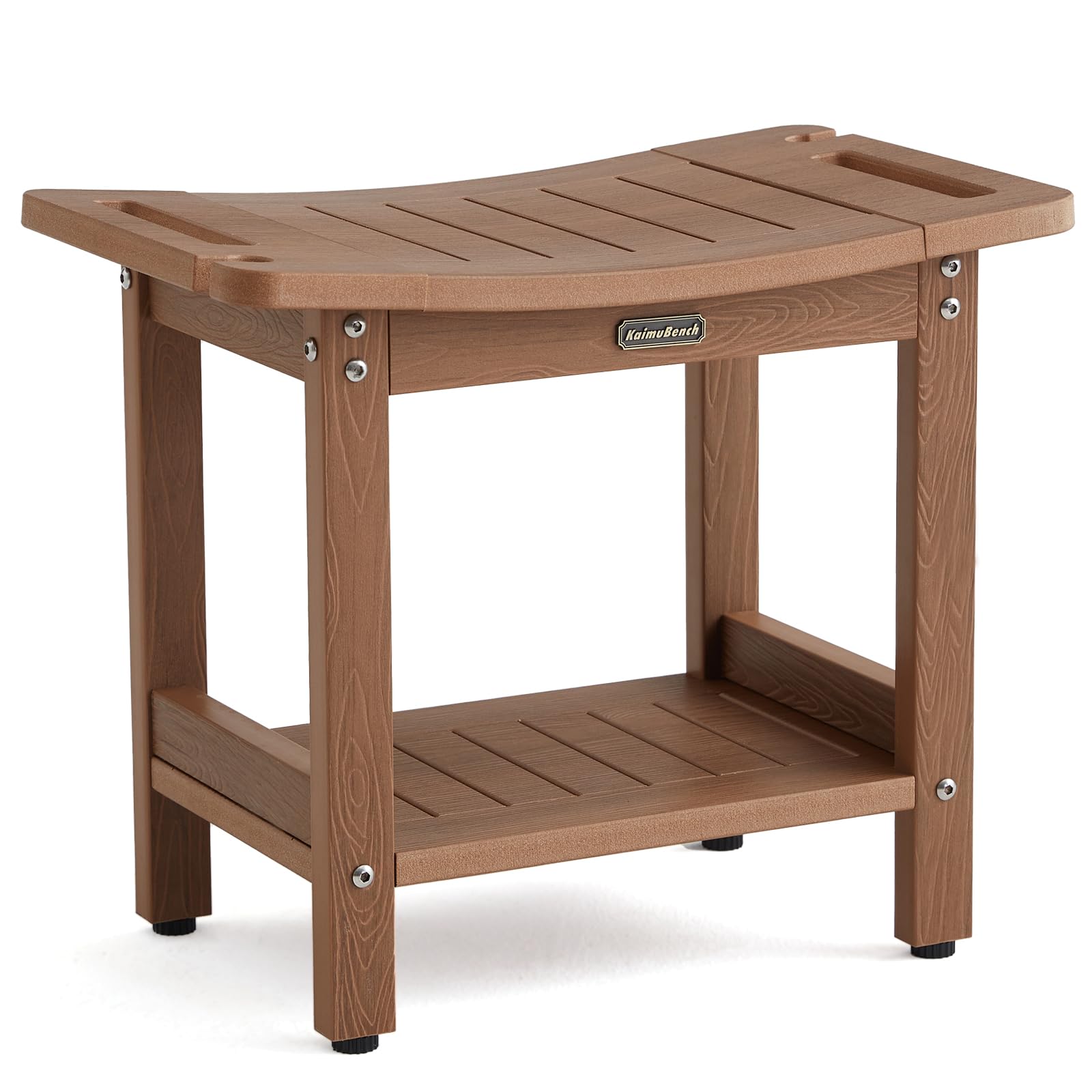 Poly Shower Stool for Inside Shower Waterproof, Shower Bench for Shaving Legs, Heavy Duty Plastic Bathroom Chair Seat with Handles & Adjustable Feet, Foot Rest, No Maintenance, Brown