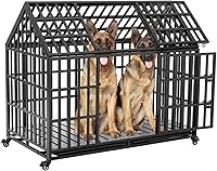 Vista 10 de Jaula indestructible para perros de 44 pulgadas, resistente y de alta ansiedad, a prueba de golpes, jaula de techo puntiaguda de metal para perros