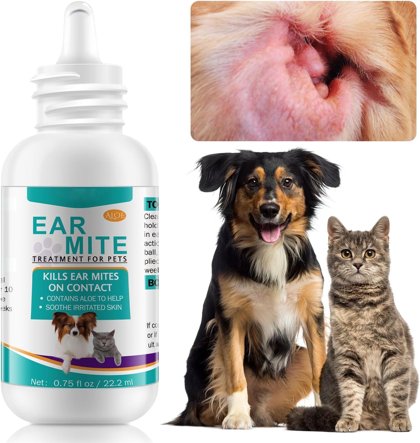 0.7 fl oz (22.2 ml) Pet Ear Cleaner, Cat Ear Mite Exterminator, Ear Mite Exterminator, Commercial Medicine, Dog, Ear Cleaner, Ear Droppers, Antibacterial, Ear, Itch, Dirt Removal, Deodorizer, Disinfectant, Harmless to Skin, Hypoallergenic, Suitable for Animals of Various Ages, Meets Multiple Pet Household Needs
