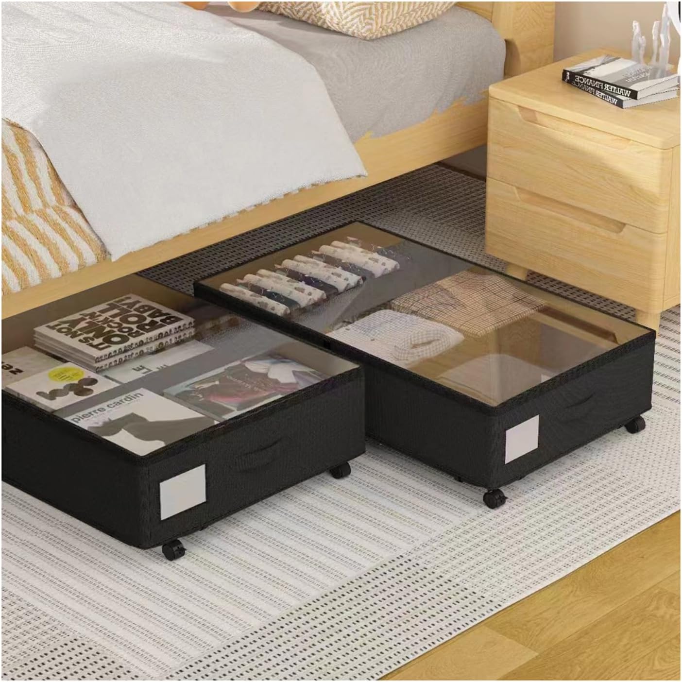 SepKus Under Bed Rolling Storage with 60L Capacity, Under Bed Storage with Wheels and Lid, Under The Bed Storage, Bedroom Under Bed Storage Containers for Clothes Shoe Blanket, 2 pack, Blue