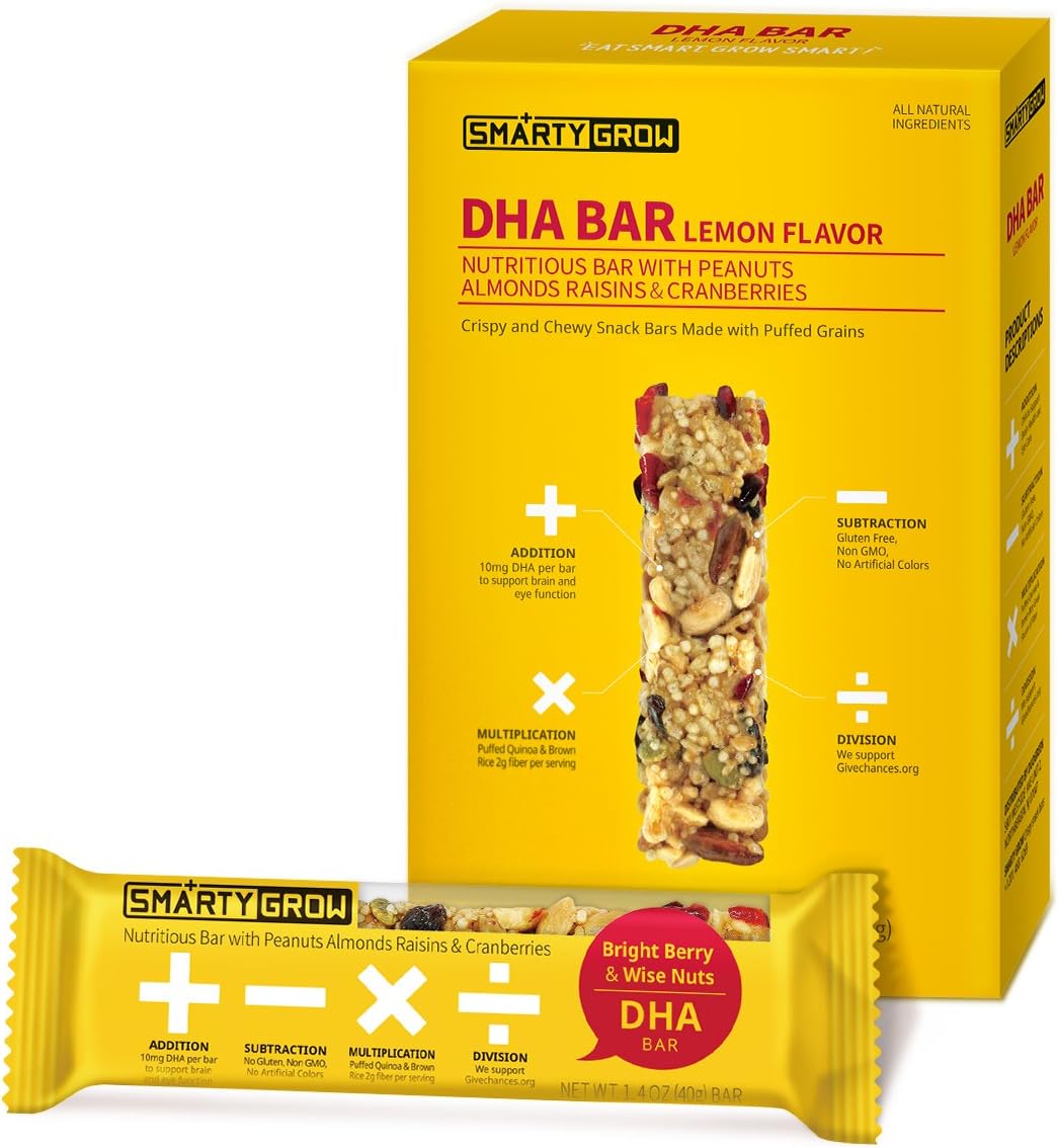 Omega-3 Snack Bars, DHA All Natural Healthy Gluten Free Non-GMO 1.4oz (5 Count)
