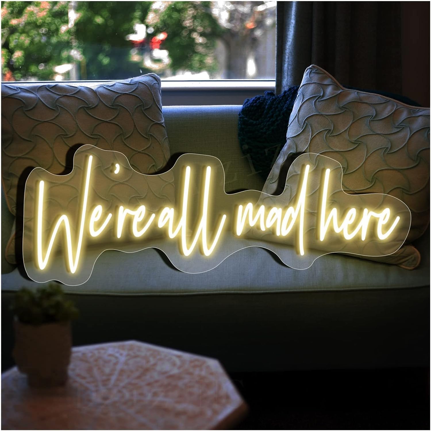 WaiDXn LED Neon Light Sign Were All Mad Here Neon Signs Lights Handmade Led Neon Sign for Bar Decor(72x24cm)