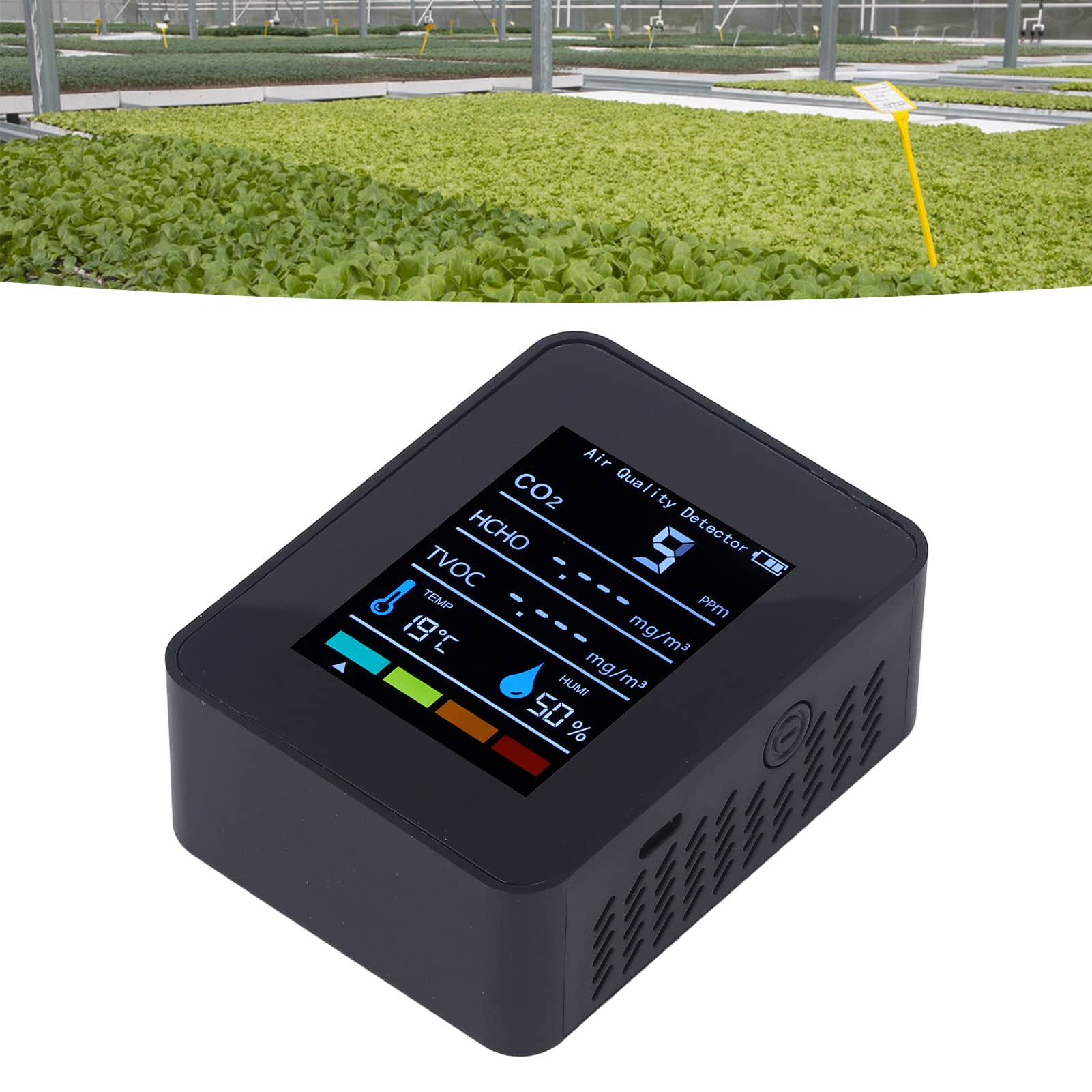 Monitor de Calidad del Aire, Detector de CO2 Detector de Dióxido de Carbono CO2 Negro LCD TVOC HCHO Temperatura Humedad Monitor de Calidad del Aire Medidor Monitor de CO2 para