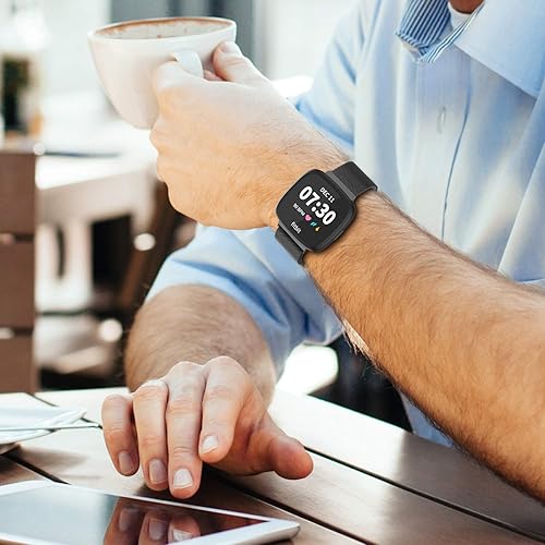 Miniatura 4 de Limque Correas magnéticas compatibles con Fitbit VersaVersa 2Versa LiteSE, pulsera de repuesto ajustable de metal para mujeres y hombres, para reloj