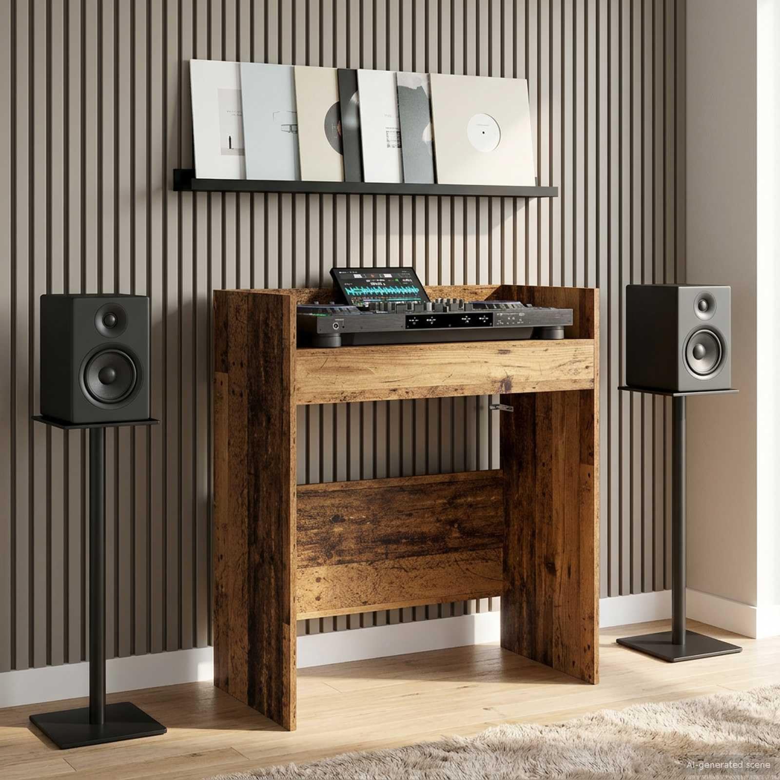 DJ Tisch für Setup 82 x 45 x 102 cm, Arbeitstisch aus Holzwerkstoff, ergonomischer DJ-Stand, stabil für Equipment