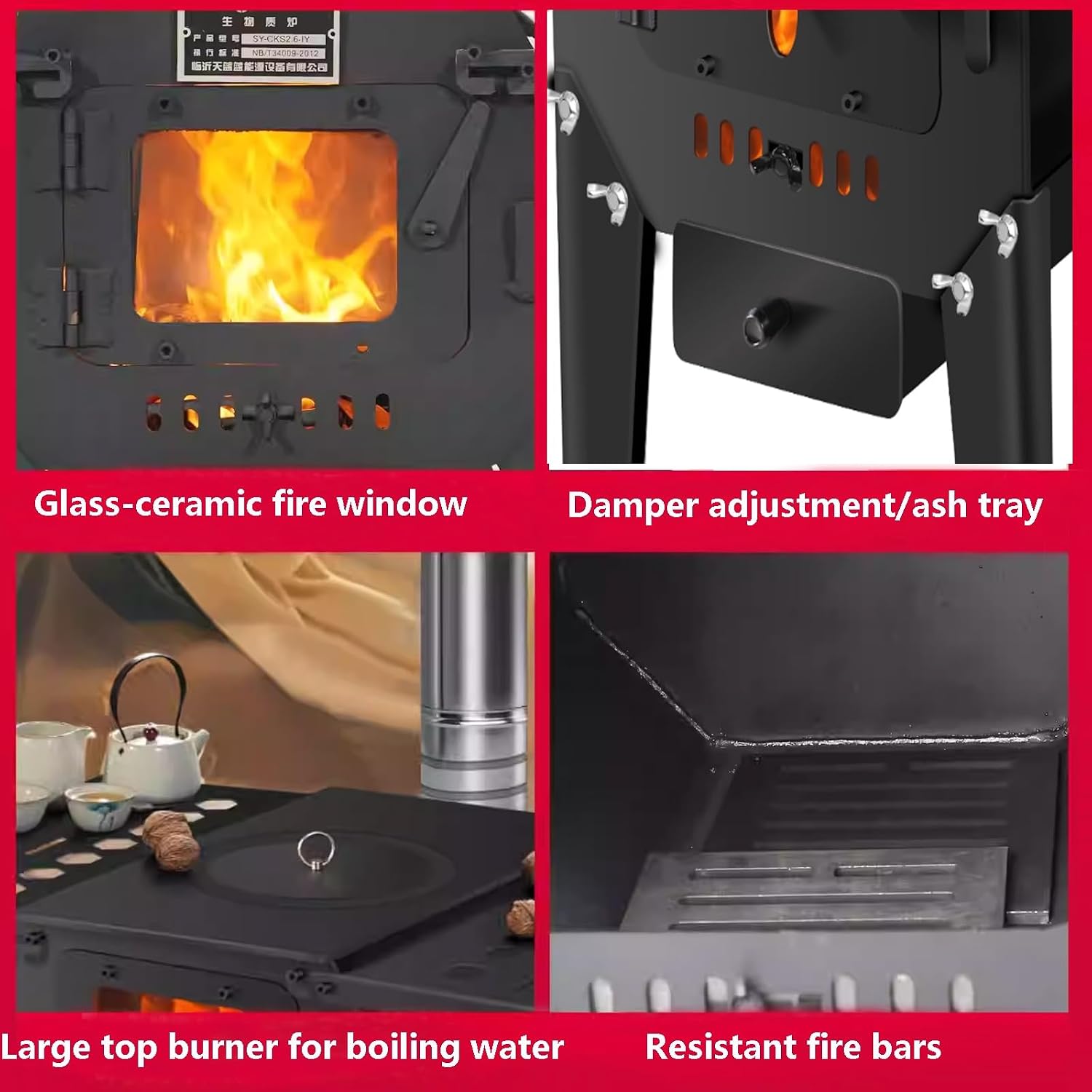 Multifunctional Heating Stove, Foldable Removable Side Shelves & Viewing Window, Burns Wood & Coal For Home Heating & Outdoor Camping Grilling(30 * 40 * 50cm)