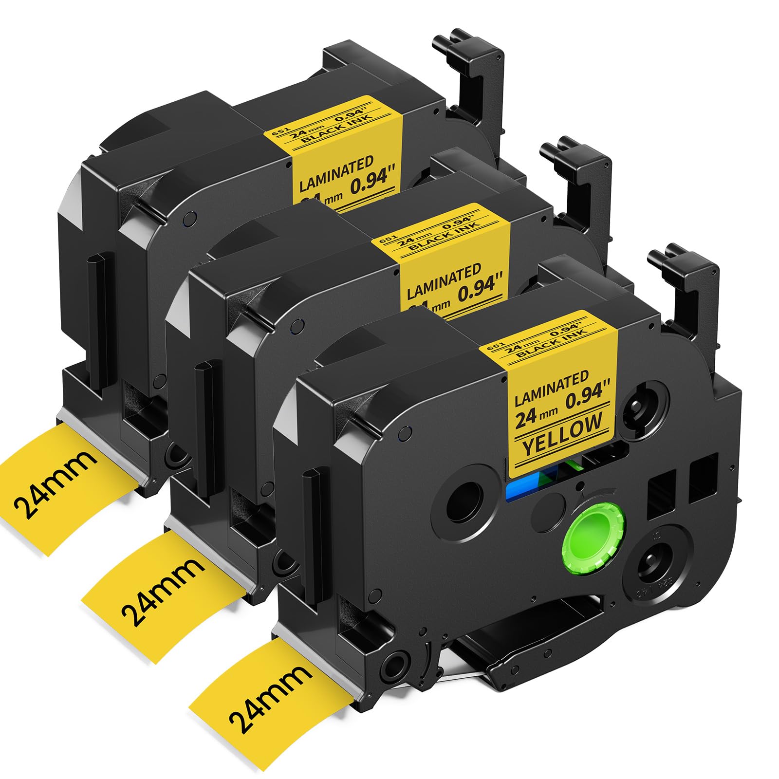 Compatible with Brother Label Printer Tape 24mm Yellow Tze-651 TZe651 AZe-651 for Brother P-Touch Label Tape 24mm 1 inch Laminated for P-Touch PT-D600 PT-D610BT PT-P710BT, Black on Yellow, 3-Pack