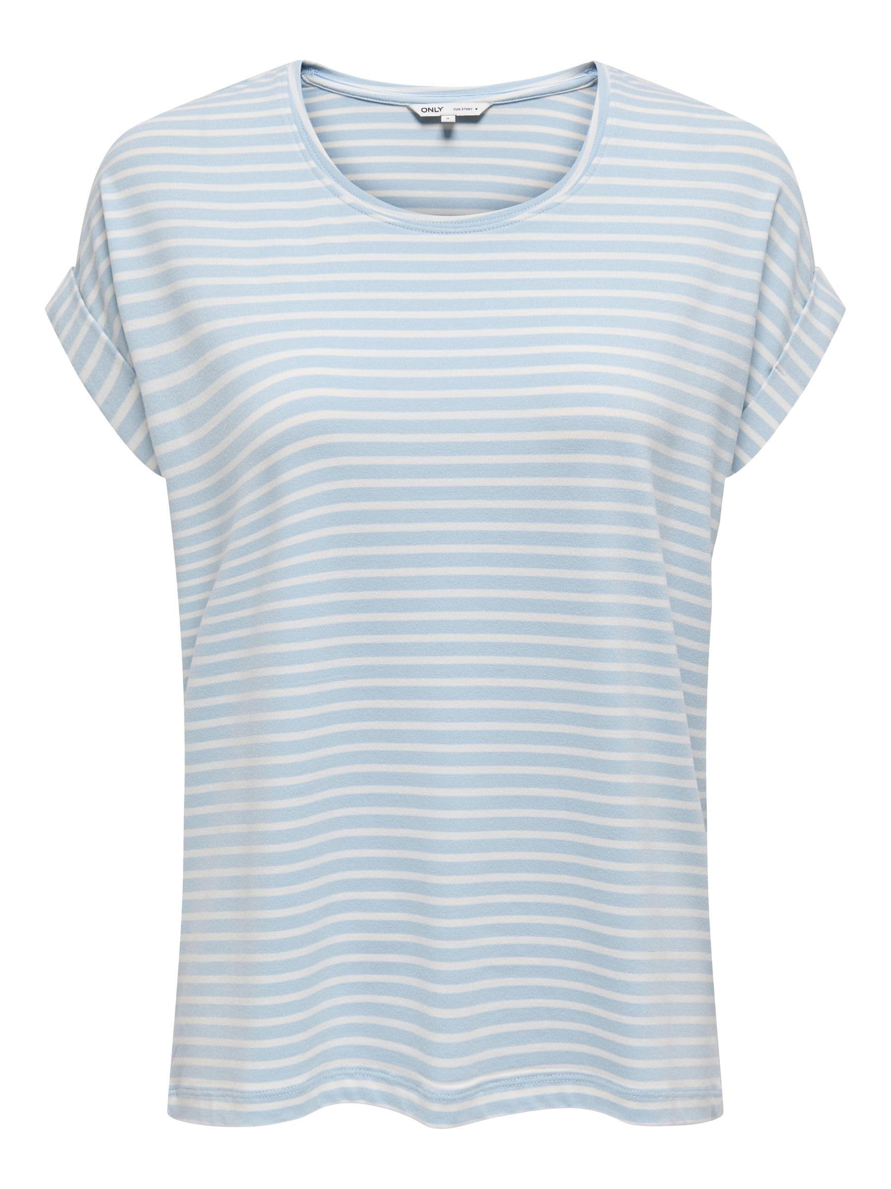ONLY Damen Onlmoster Stripe S/S O-Neck Top JRS Noos Basic-Oberteil Mit O-Ausschnitt Und Kurzen Ärmeln Für Freizeitkleidung, Clear Sky, Medium