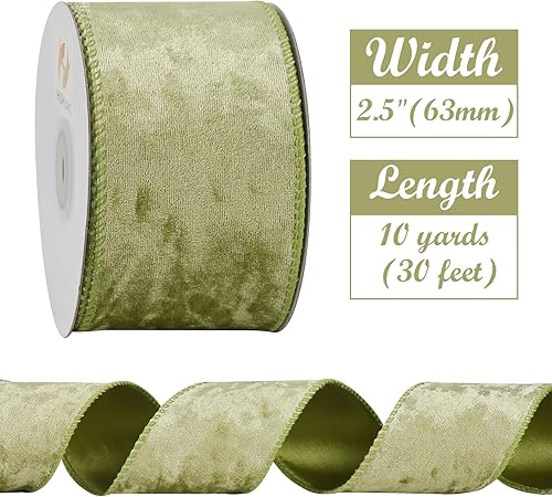 Miniatura 10 de HUIHUANG Cinta de terciopelo verde con alambre de 2-12 pulgadas, cinta de terciopelo verde musgo para árbol de Navidad, lazos grandes, coronas,