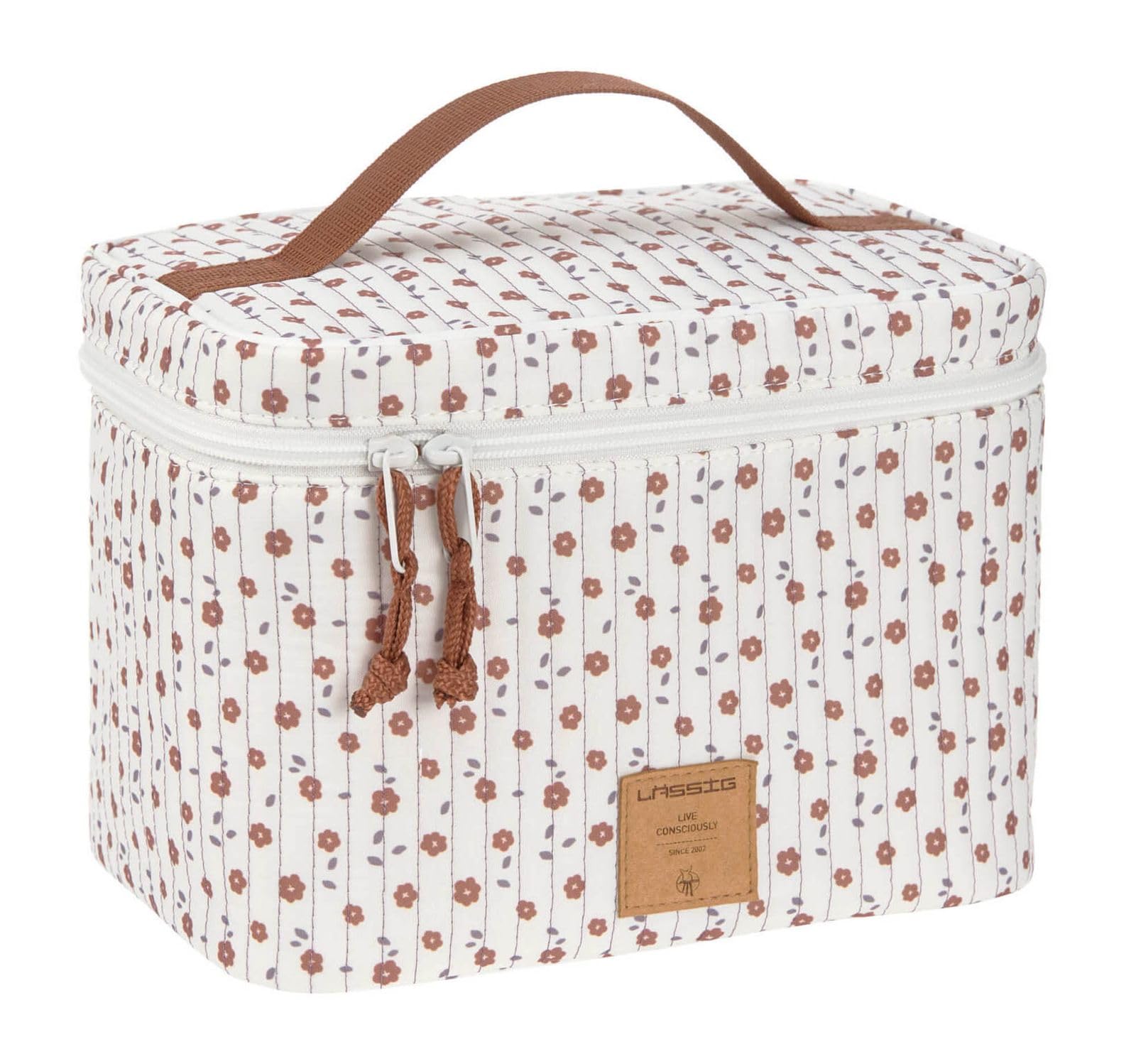 LÄSSIG Baby Changing Table Organiser Nappy Organiser to Go/Casual Nursery Caddy to Go Flowers White
