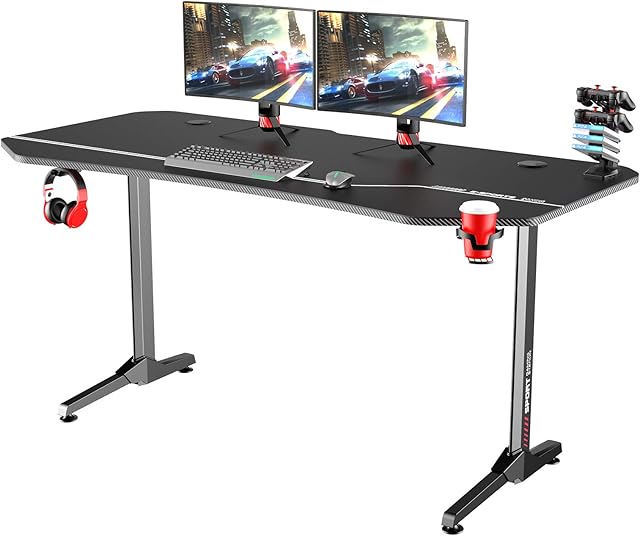 sogesfurniture Gaming Desk Computer Desk with Free Large Mouse Pad, USB Gaming Handle Rack,Wire management box,Cup Holder, & Headphone Hook, 160x70x75cm, Black BHEU-NE-1675
