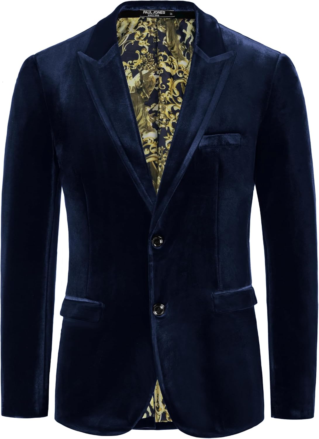 PJ PAUL JONES Mens Velvet Blazer Jacket Two Button Sport Coat Solid Suit Jackets for Dinner Prom Wedding