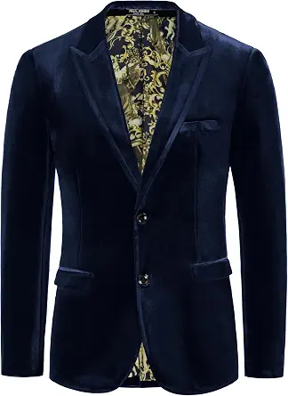 PJ Paul Jones Men's Velvet Blazer Jacket Two Button Sport Coat Solid Suit Jackets for Dinner Prom Wedding