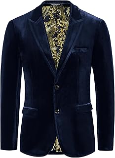 Mens Velvet Blazer Jacket Two Button Sport Coat Solid Suit Jackets for Dinner Prom Wedding