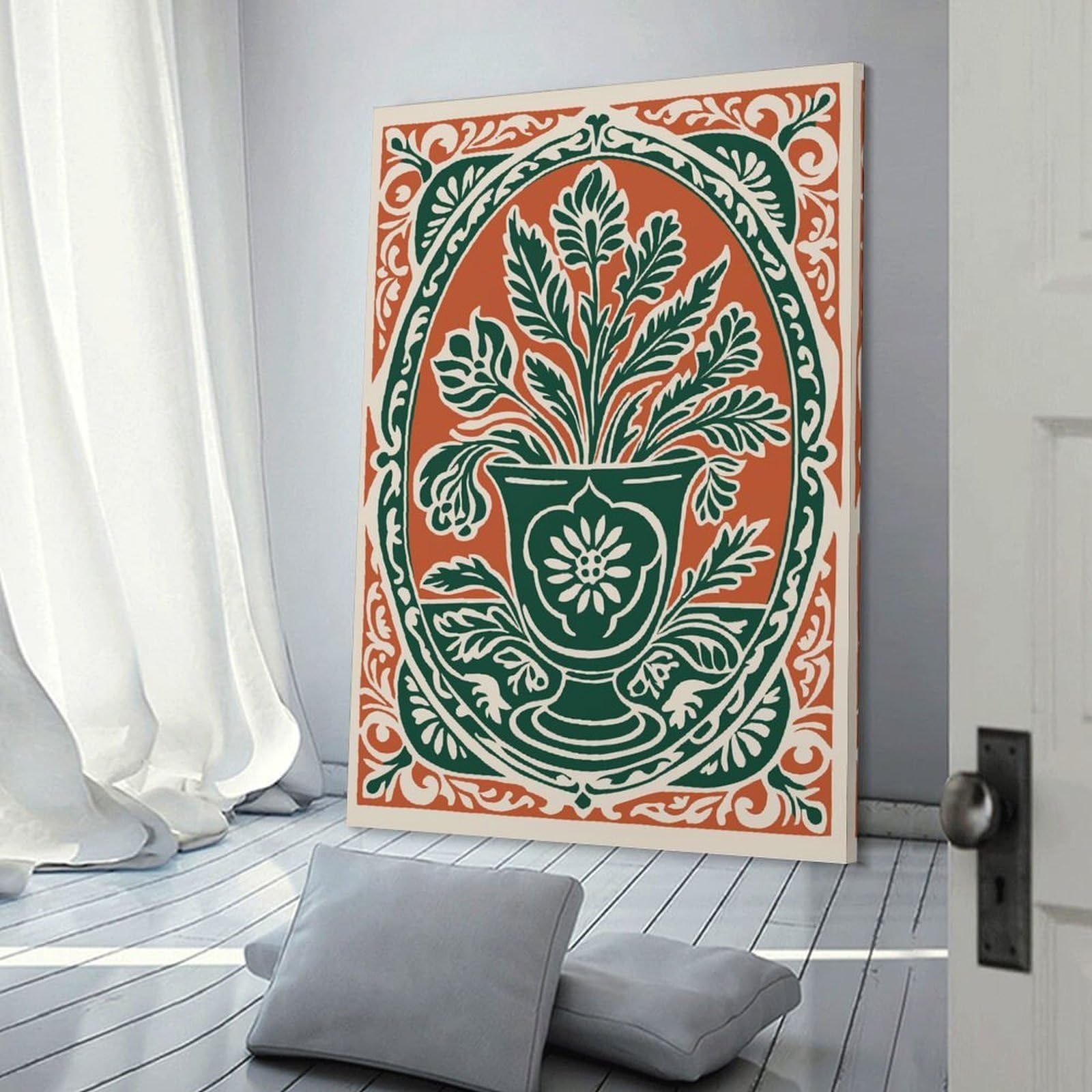 Junmoney Ornate Floral Vase Illustration Hanging Wall Art 20x30inch(50x75cm), for Bedroom Walls, Guest Spaces Or Lounges, An Easy Wall Refresh for Bedrooms